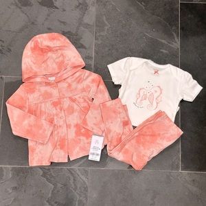 NWT Carter’s 3-Piece Girls Pink Tie Dye Hoodie, Leggings, & Bodysuit 12 Months